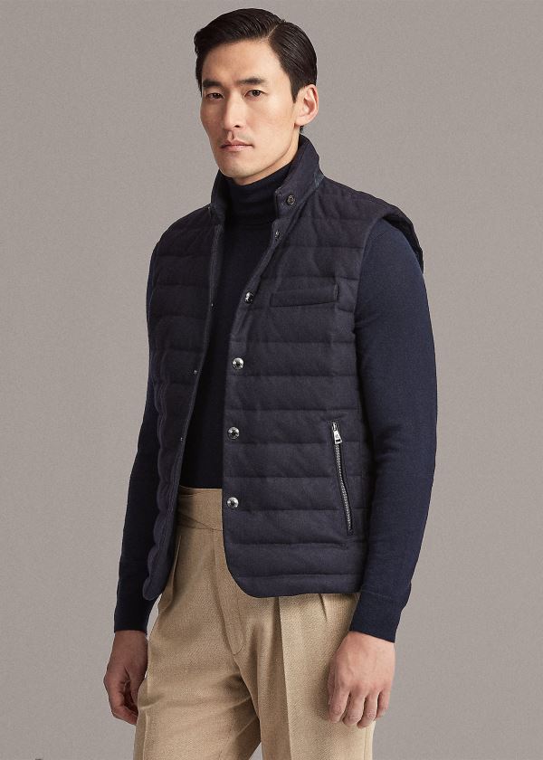 Men's Ralph Lauren Merino-Blend-Flannel Down Vests | 037418CKD